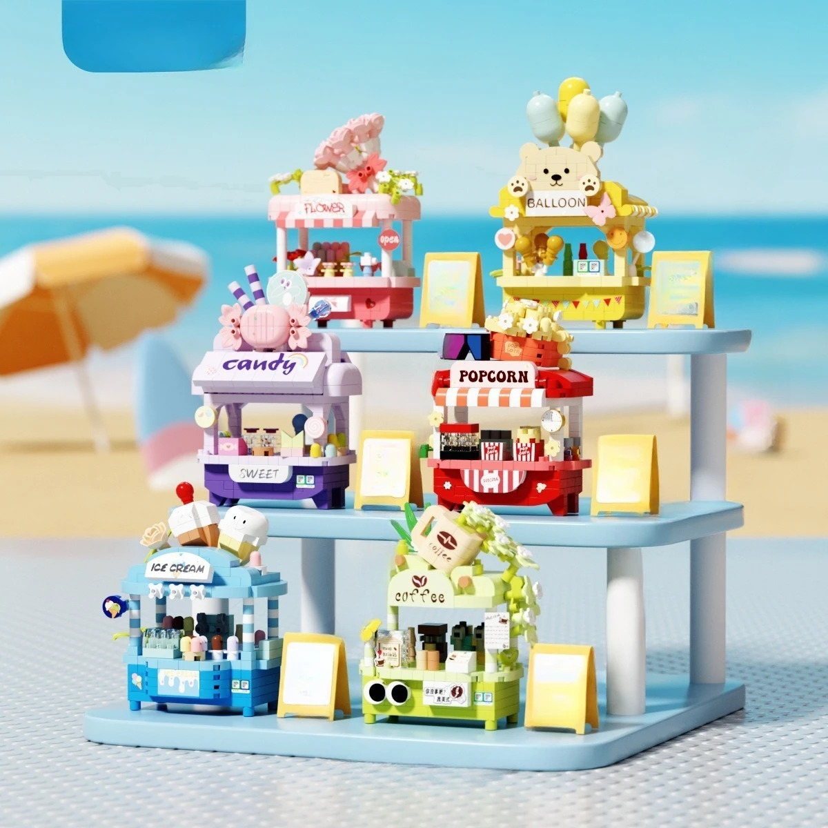 Compatible with Commissary Sales Car Building Street View Building Block Model Decoration Puzzle Is Not A Finished Product