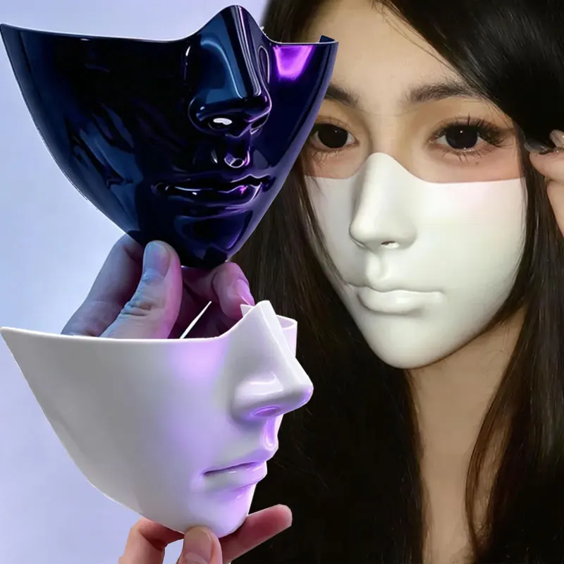 2PCS Half-face Mask with Scar Painting Cosplay Porcelain Face Covering Atmosphere Cyberpunk Mechanically Refined Facial JJ4206