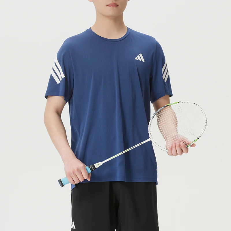 Camiseta Adidas masculina para corrida, fitness, roupa esportiva, secagem rápida, manga curta, respirável, roupa de treinamento, gola redonda, top Jz7692