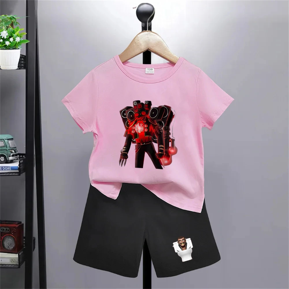 

Cartoon Skibidi Toilet T-Shirt Set for Boys Kids' Leisure Girls Tops Shorts Outfit Suitable for Children summer Short Sleeve