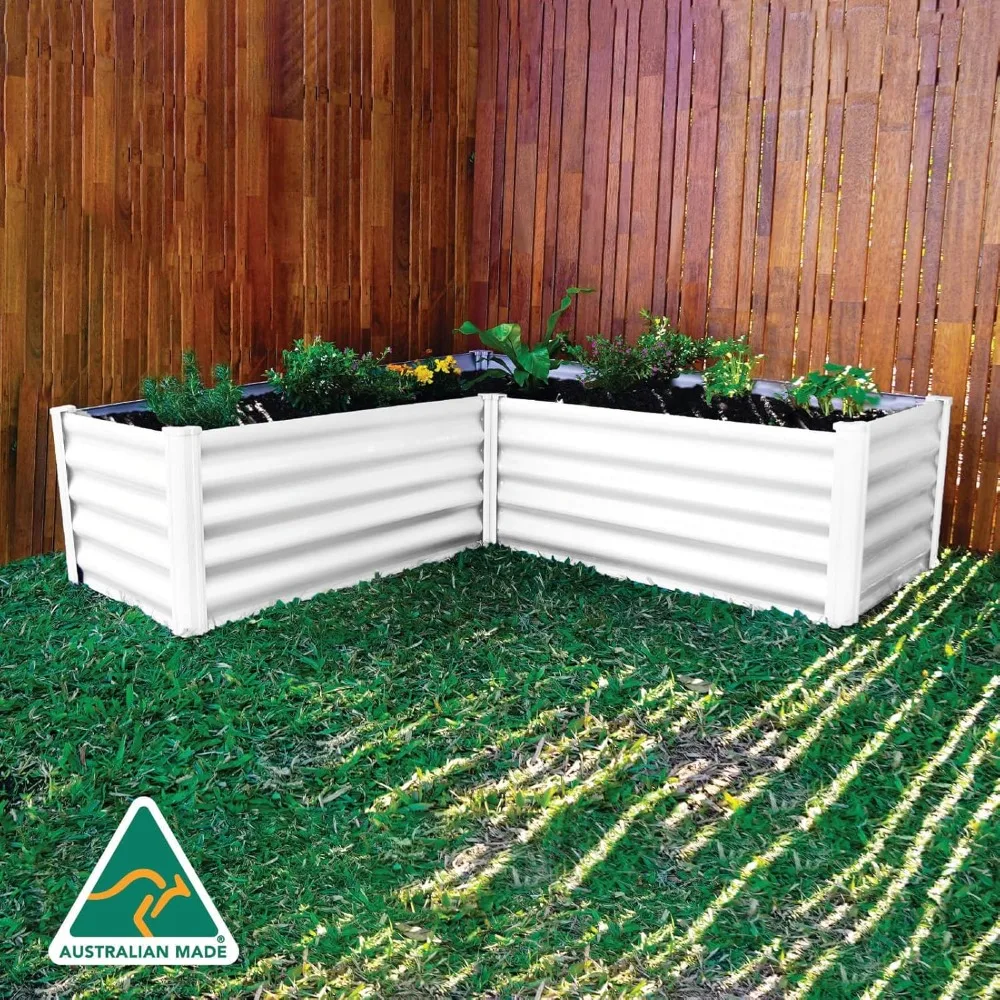 سرير حديقة مرتفع مجلفن ممتاز مقاس 4 × 3 بوصات على شكل حرف L مع سهولة التجميع، تصريف فائق لجميع النباتات #2