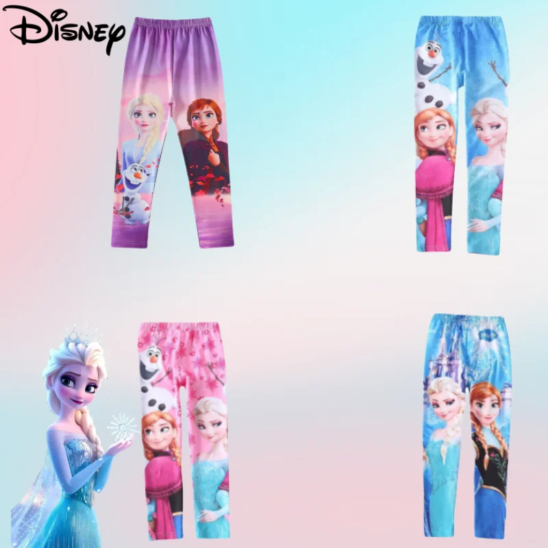 PersonalityDisney Frozen Elsa Anna Princess New Cool Creative Cartoon Print Pattern Fashion Soft Mid Rise Leggings for Kids