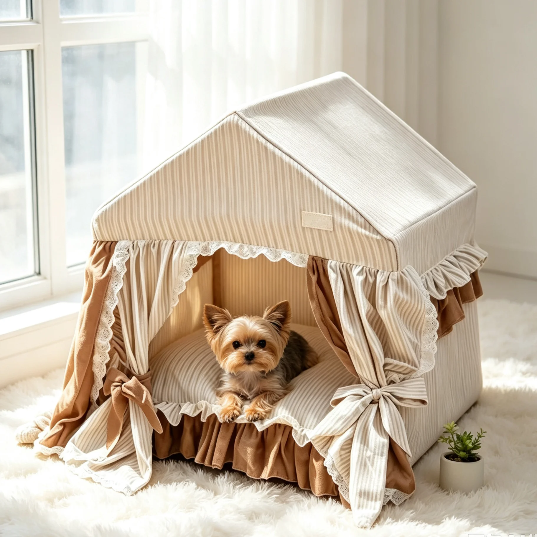 Princess Beds For Small Dogs Autumn Winter Pet Indoor Home House For Chihuahua Yorkshire Breeds Puppy Camp Tent With Cushion