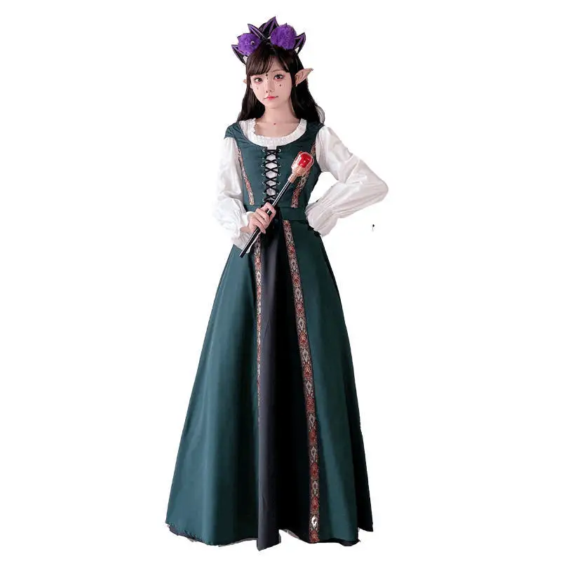 loween Vintage Court Sorcière Longue Dr Performance Médiévale Artistique Rural Sle Costume pour Femme Scène Traditionnelle Chinoise...