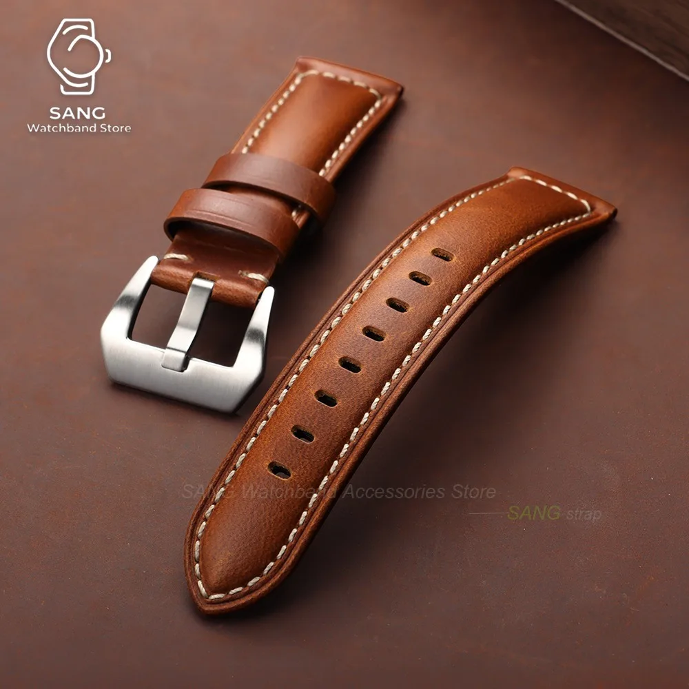 20mm 22mm 24mm 26mm for Panerai for Rolex Vintage Oil Wax Cowhide Calfskin Leather Watchbands Strap Accessory Universal Bracelet