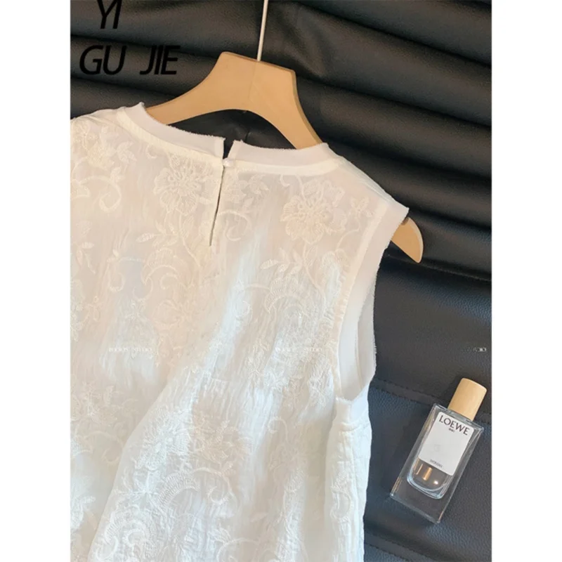 Gilet à bretelles brodées blanches pour femmes, intérieur Unique, Aosphère, ample, amincissant, haut Svel, vêtements décontractés, nouvelle collection 2025
