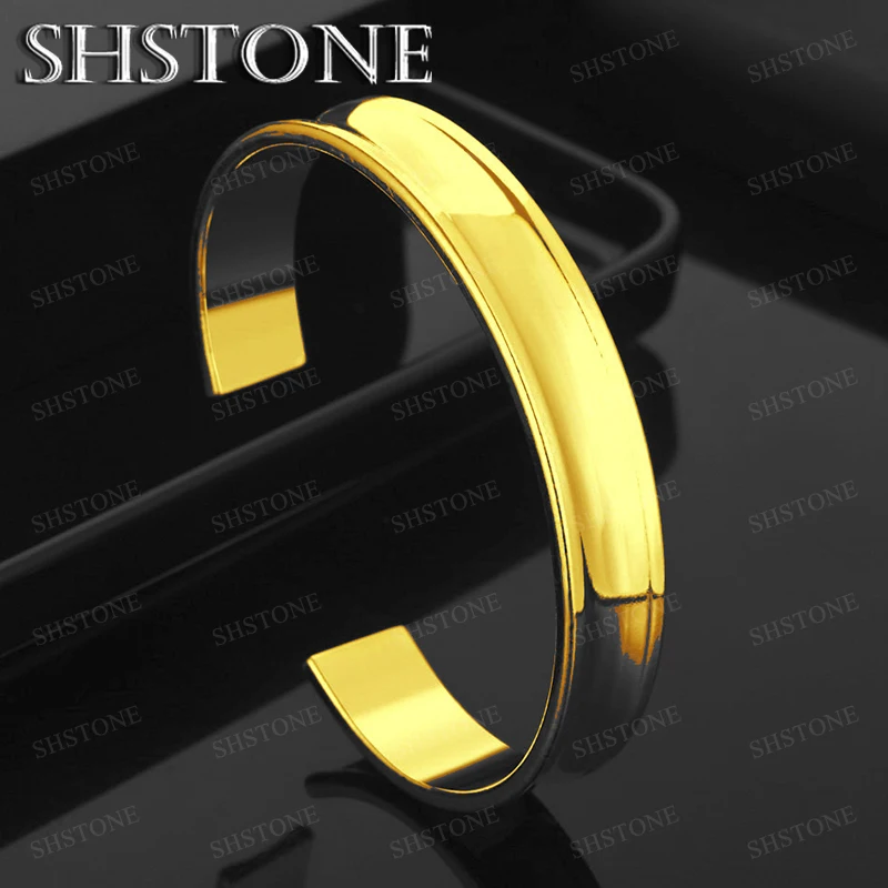 

Hot 18k Gold Smooth Round Opening Bangles Women Men Party Gift Accessories Wedding Birthday Minimalist Versatile Jewelry