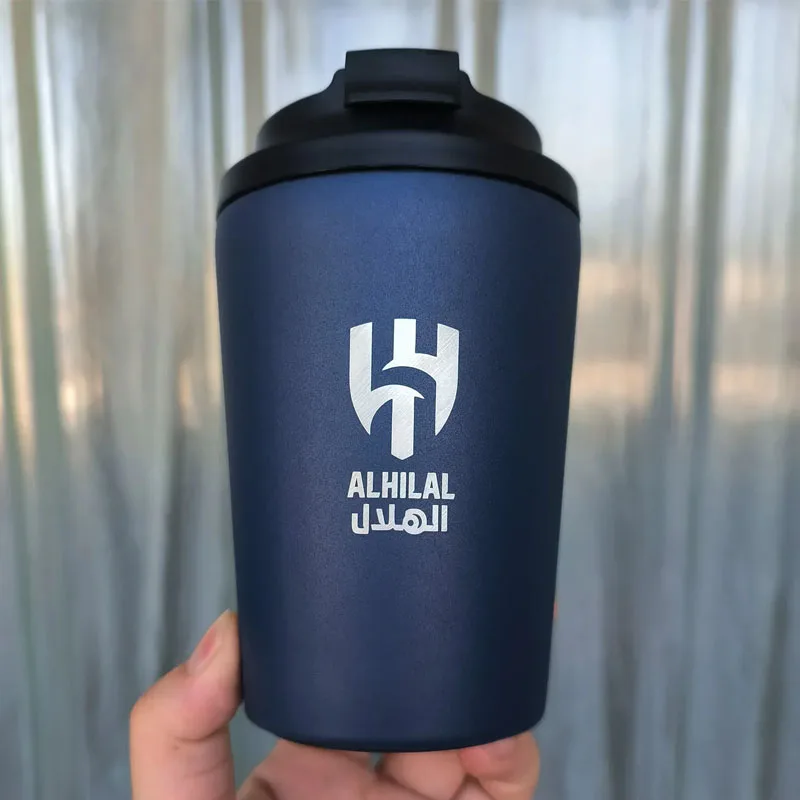 1 Pcs Al-Hilal Saudi Logo Stainless Steel Cup Vacuum Flasks Outdoor Hot Cold Drink Coffee Mug Wholesale 345ml Gift Cups