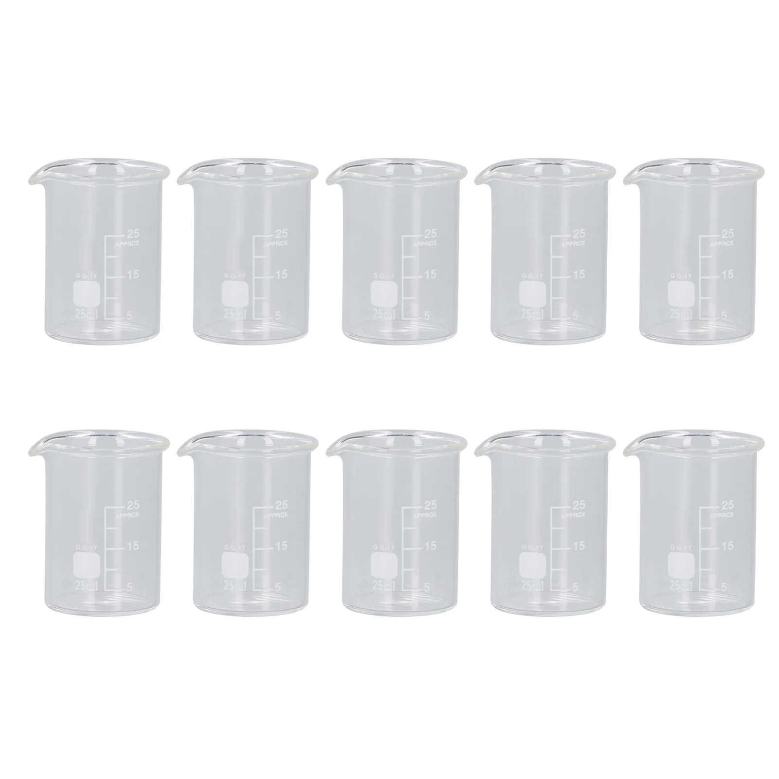 ชุดบีกเกอร์แก้ว 25 มล. 10 ชิ้น ชุดบีกเกอร์แก้วสำหรับทดลอง ถ้วยตวงพร้อมสเกล อุปกรณ์การสอน ความจุ 25 มล. บีกเกอร์สำหรับการทดลอง