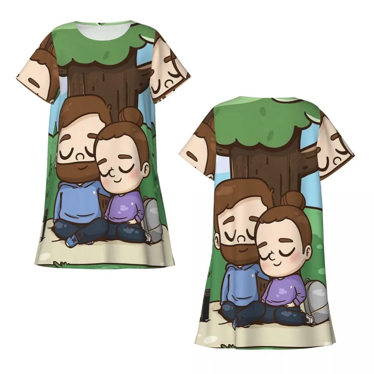 Custom Park Day - Pibubear Short Sleeves Nightdress For Sleeping Sleepshirts Women Short Sleeve Nightgowns Soft Pajama Dress