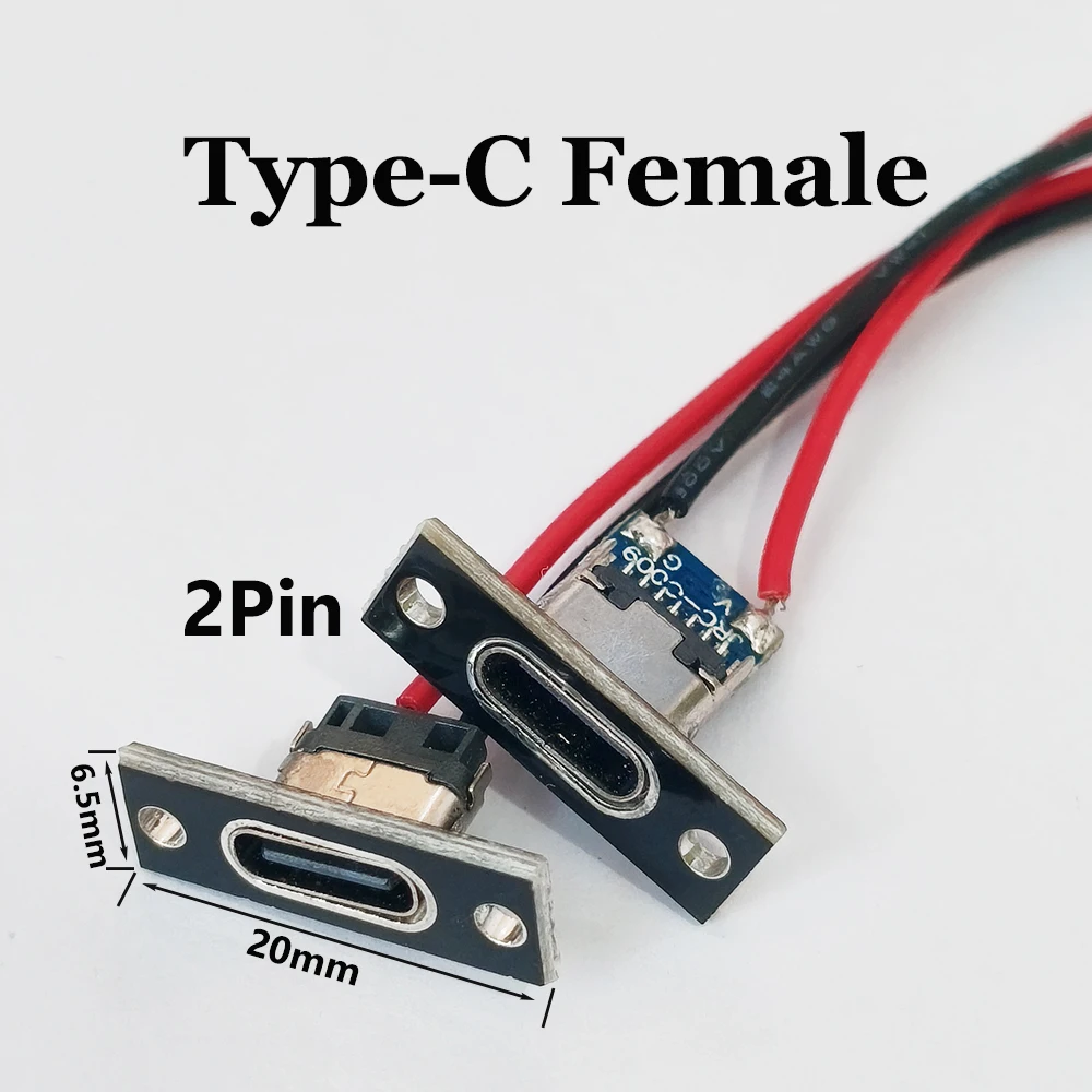 10 Stück USB Typ-C Buchse mit Befestigungsplatte und Kabel, USB-C Ladeanschluss für Kleine Elektrogeräte, DIY-Modifikation – Detail 1