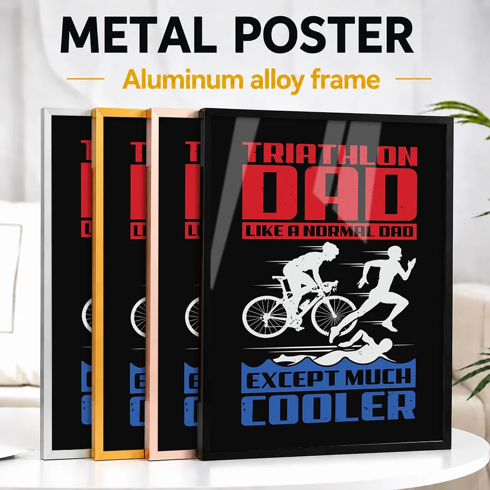 Triathlon Dad Metal Poster With Aluminum Alloy Frame Personalized Photo Endurance Challenge Style Wall Art For Training Studio