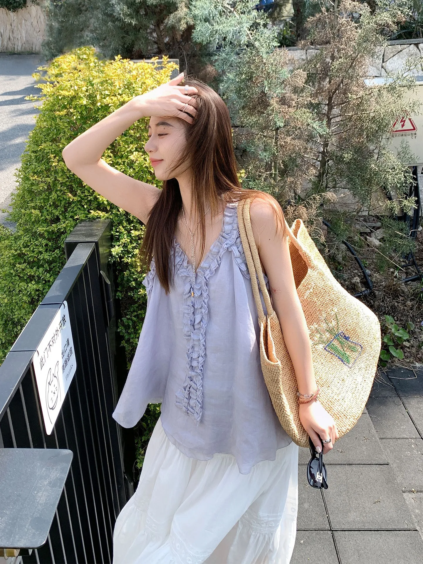 

Женский топ-жилет TWINS Cloud Robe из фиолетового пушистого тяжелого шелка тусса и хлопка, без рукавов, с V-образным вырезом, дышащий, повседневный, Wooden Glimpse