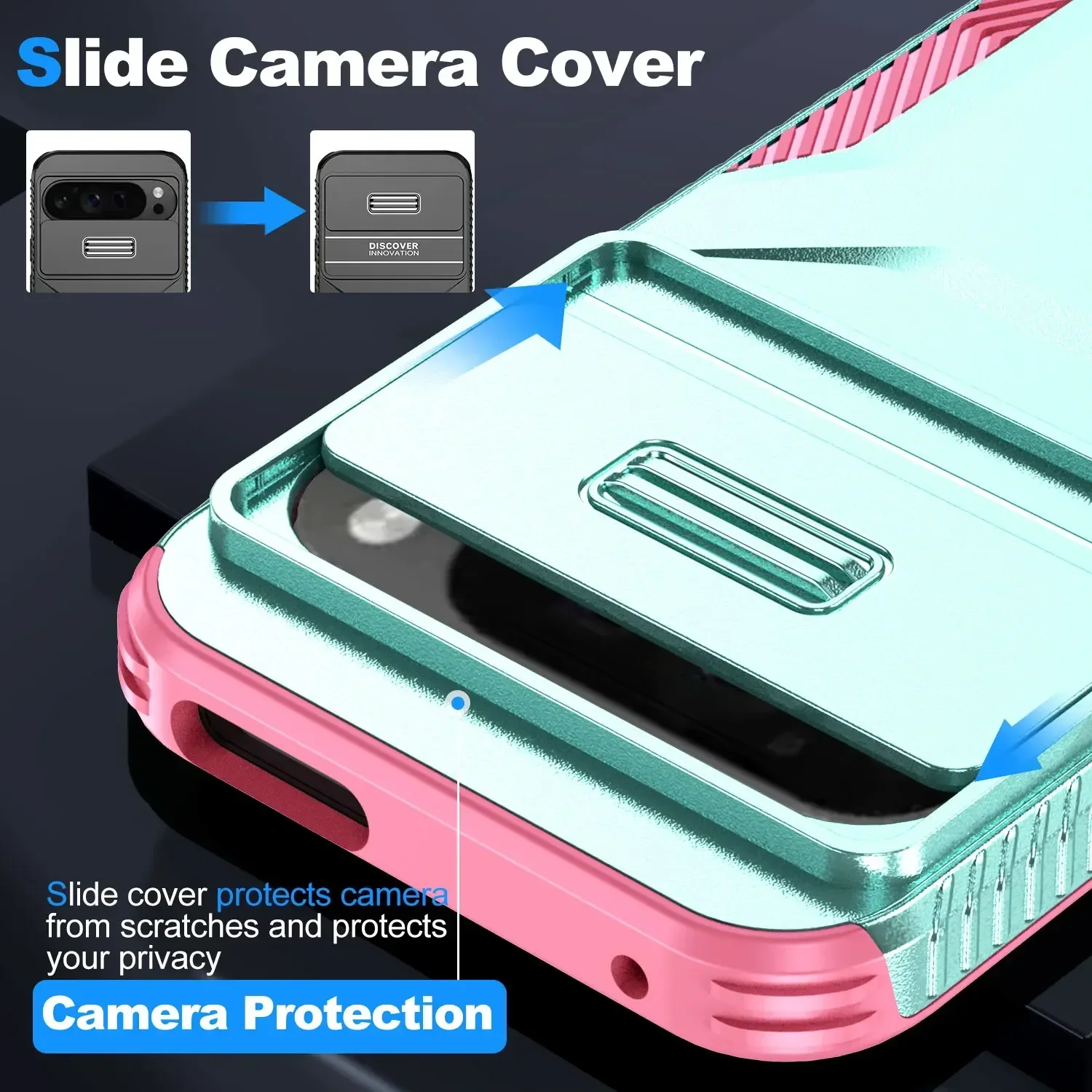 3IN1 Hybrid Heavy Duty  Armor Phone Case for Google Pixel 10 8 8A 9 Pro XL Slide Push Window Ott Case Box Frame Hard Back Cover