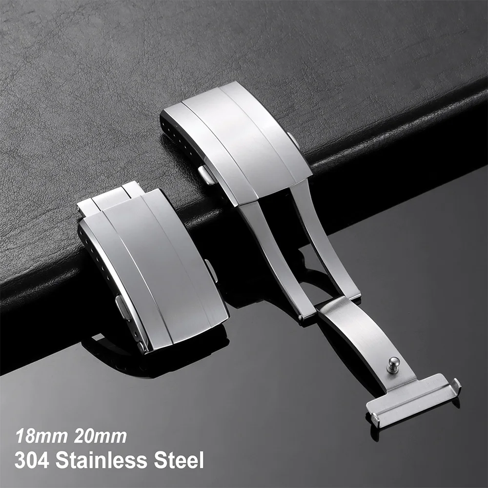 Extended Folding Clasp 304 Stainless Steel Watch Buckle for Seiko 16mm 18mm 20mm Silver Double Push Safety Metal Watchband Clasp