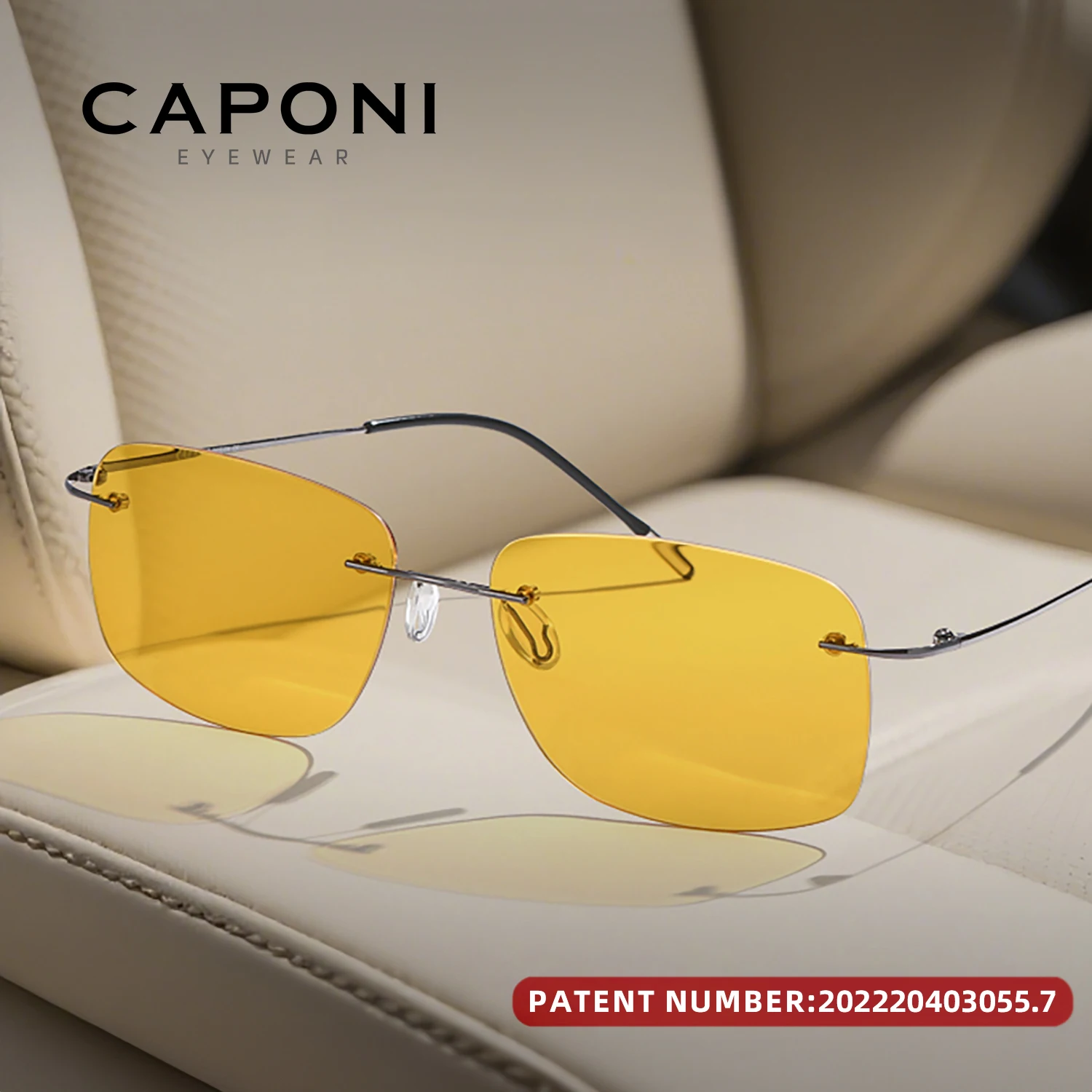 CAPONI Square Herren Sonnenbrille Nachtsicht photo chrome randlose Sonnenbrille hochwertige klassische Design UV400 Brille bsys7467