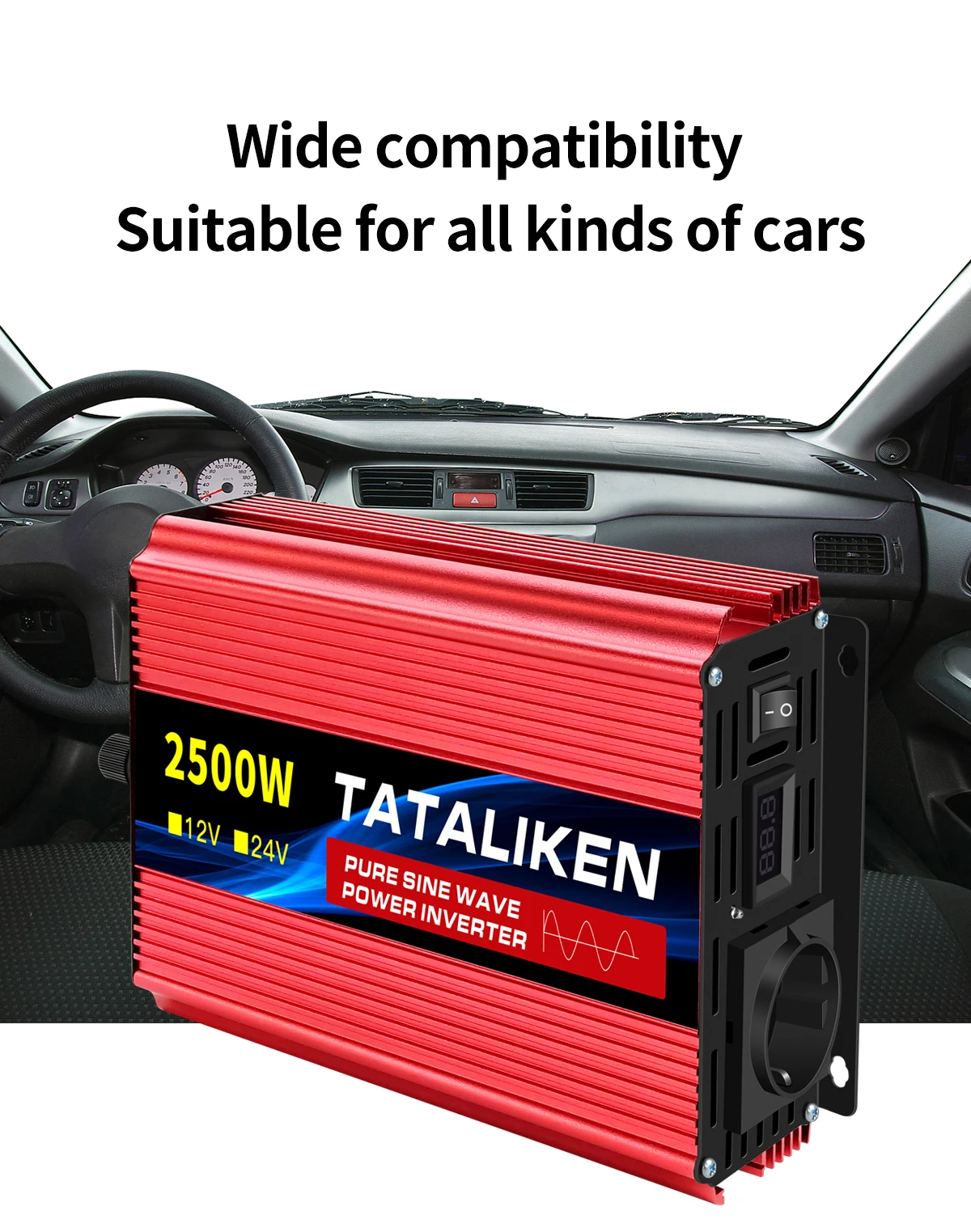 Wechselrichter reine Sinuswelle 2500 W/3500 W/4500 W/5000 WDC 12 V/24 V zu AC 220 V 230 V Spannungsübertragungskonverter Ladeadapter EU-Buchse – Detail 7