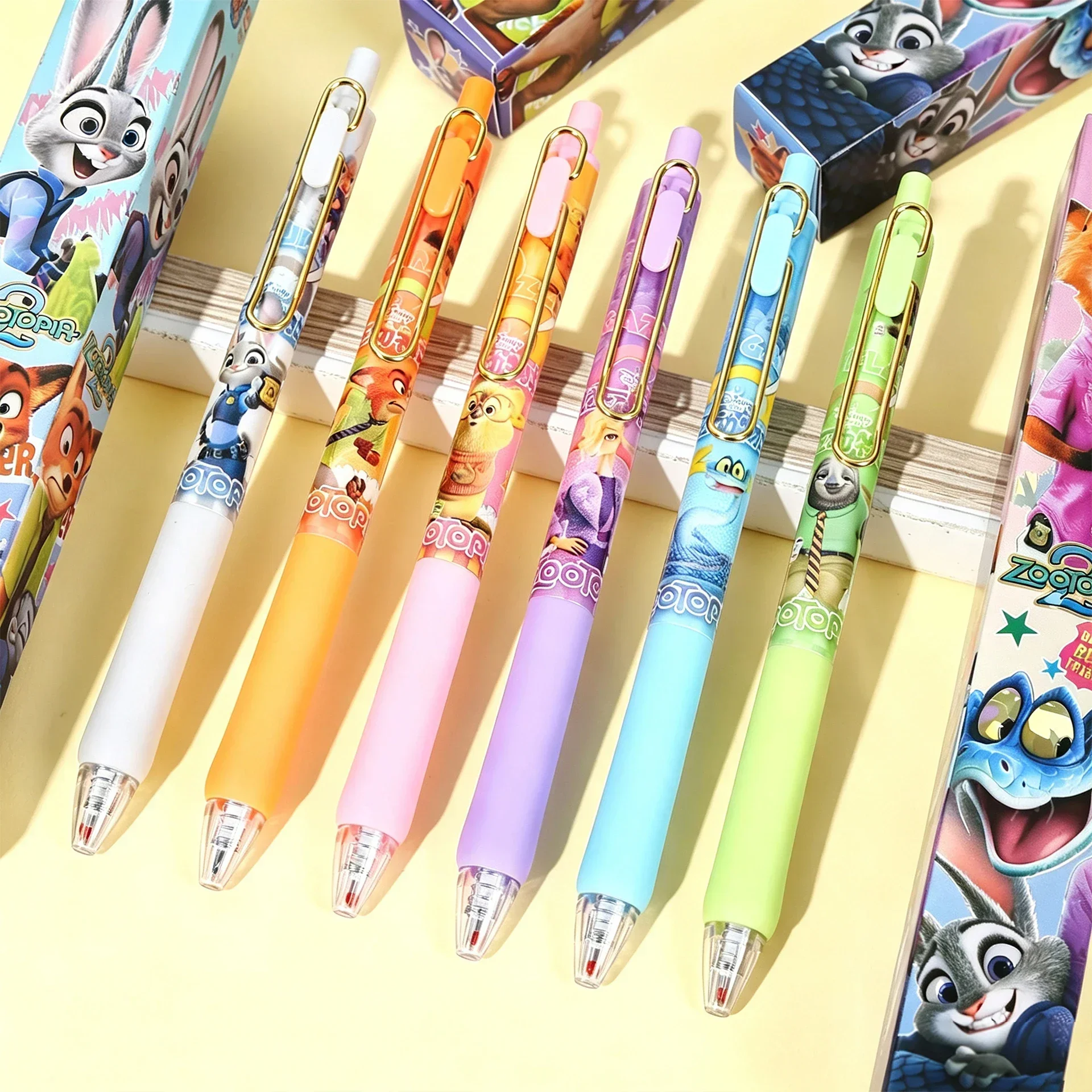 Disney 3pcs/set Retractable Gel Pen Set, Cartoon Donald Duck & Zootopia Design for Students, Black Ink..