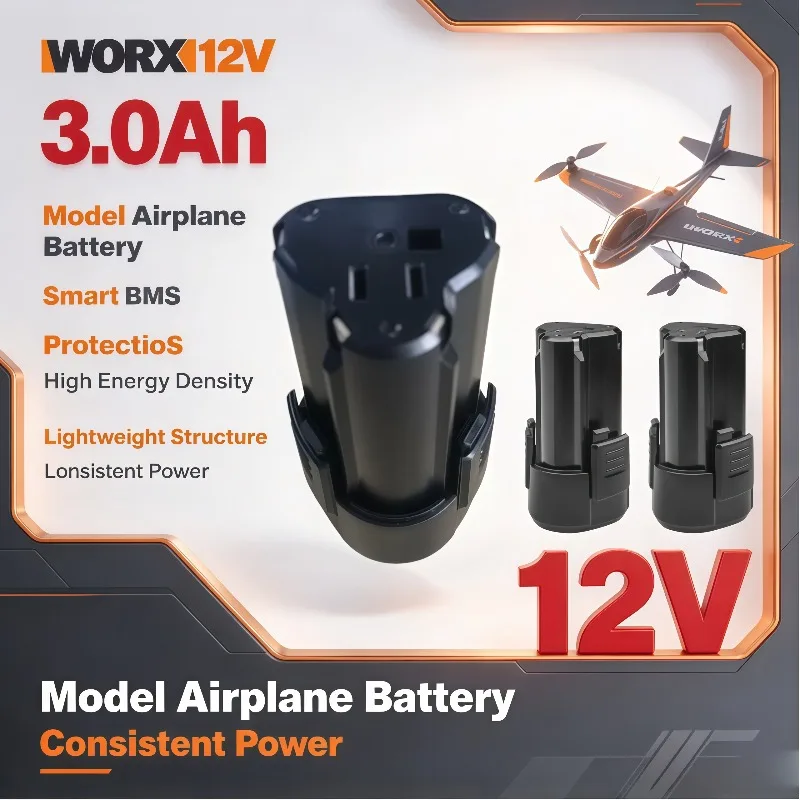 Durable 12V 3.0Ah Lithium Drill Battery For WORX, BMS Intelligent Protection Shock‑Drop Resistant Model Airplane Use
