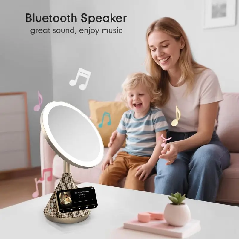 New Lighted Makeup Mirror Bluetooth Speaker 15w Magnetic Wireless Charging 3-In-1 Livestreamer Type-C Coating Makeup Mirror