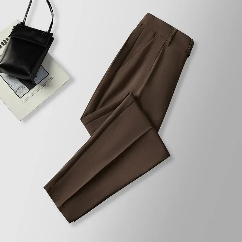 2023 Spring and Autumn Men's Solid Color Pocket Button Slim Fit Slimming Straight Leg Casual Fashion Elegant Commuter Suit Pants