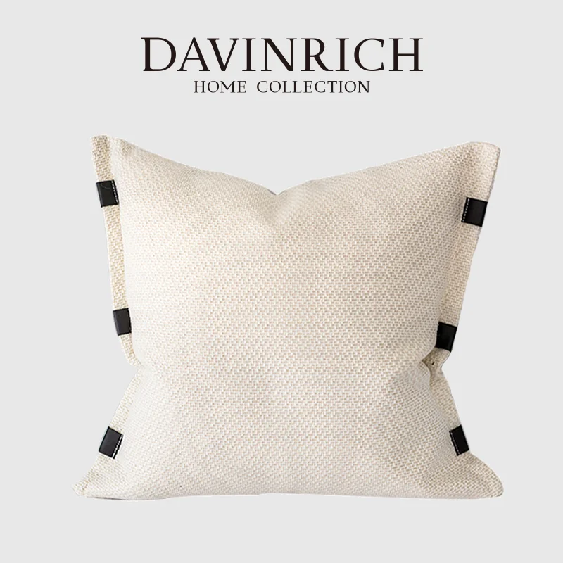 DAVINRICH Beige Textured Pillow Cover Abstract Bedside Cushion Office Lumbar Support Model Room Cushion Cover Without Core 45x45