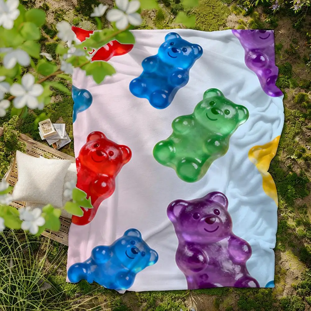 Food G-Gummy B-bear Throw Soft Flannel Blanket for Bed Bedroom Sofa Picnic Throw Skin-friendly Breathable Gift Cover