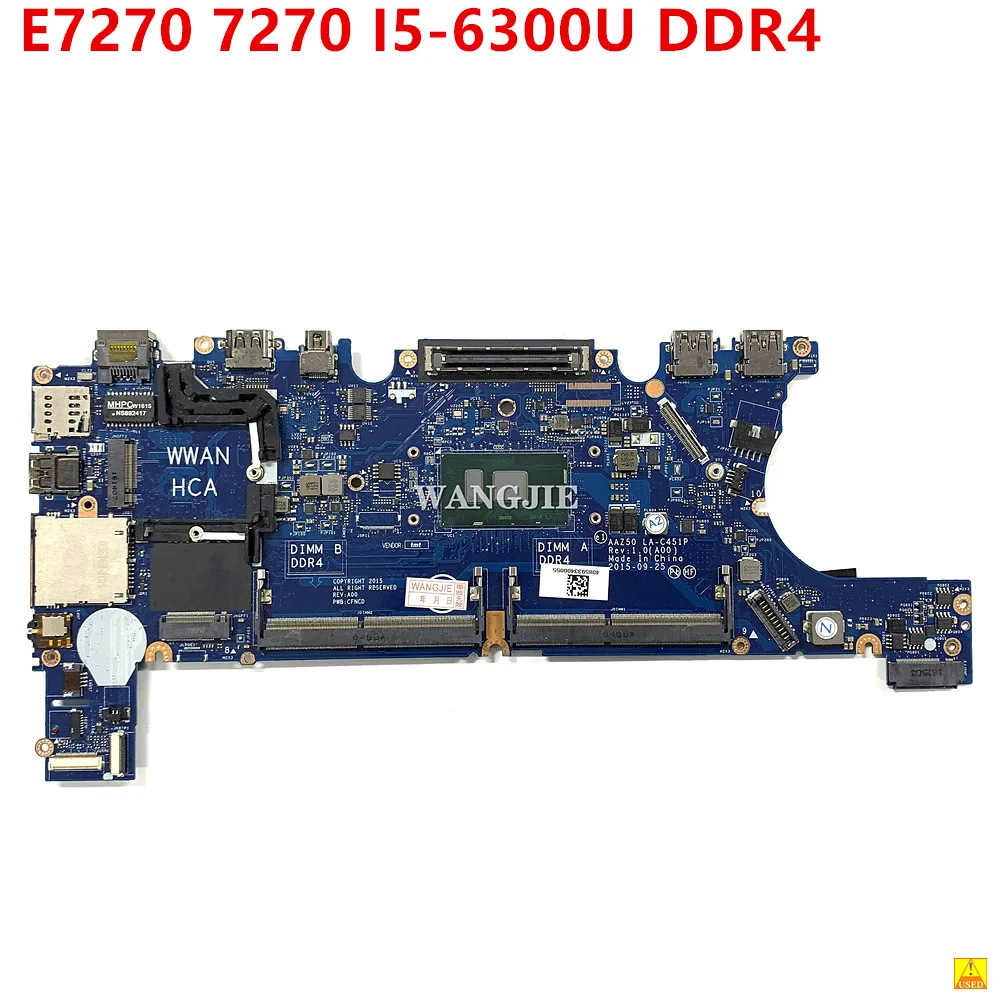 For DELL Latitude E7270 7270 Laptop Mainboard With I5-6300U CPU CN-0H7Y7K 0H7Y7K LA-C451P Mainboard 100% Working