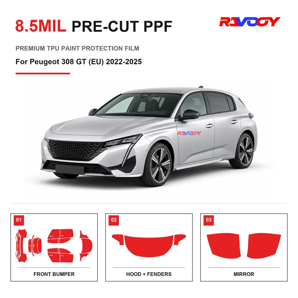 Precut PPF For Peugeot 308 GT (EU) 2022-2025 8.5mil TPU Clear Paint Protection Film Self Healing Hydrophobic UV Stone Chip Guard