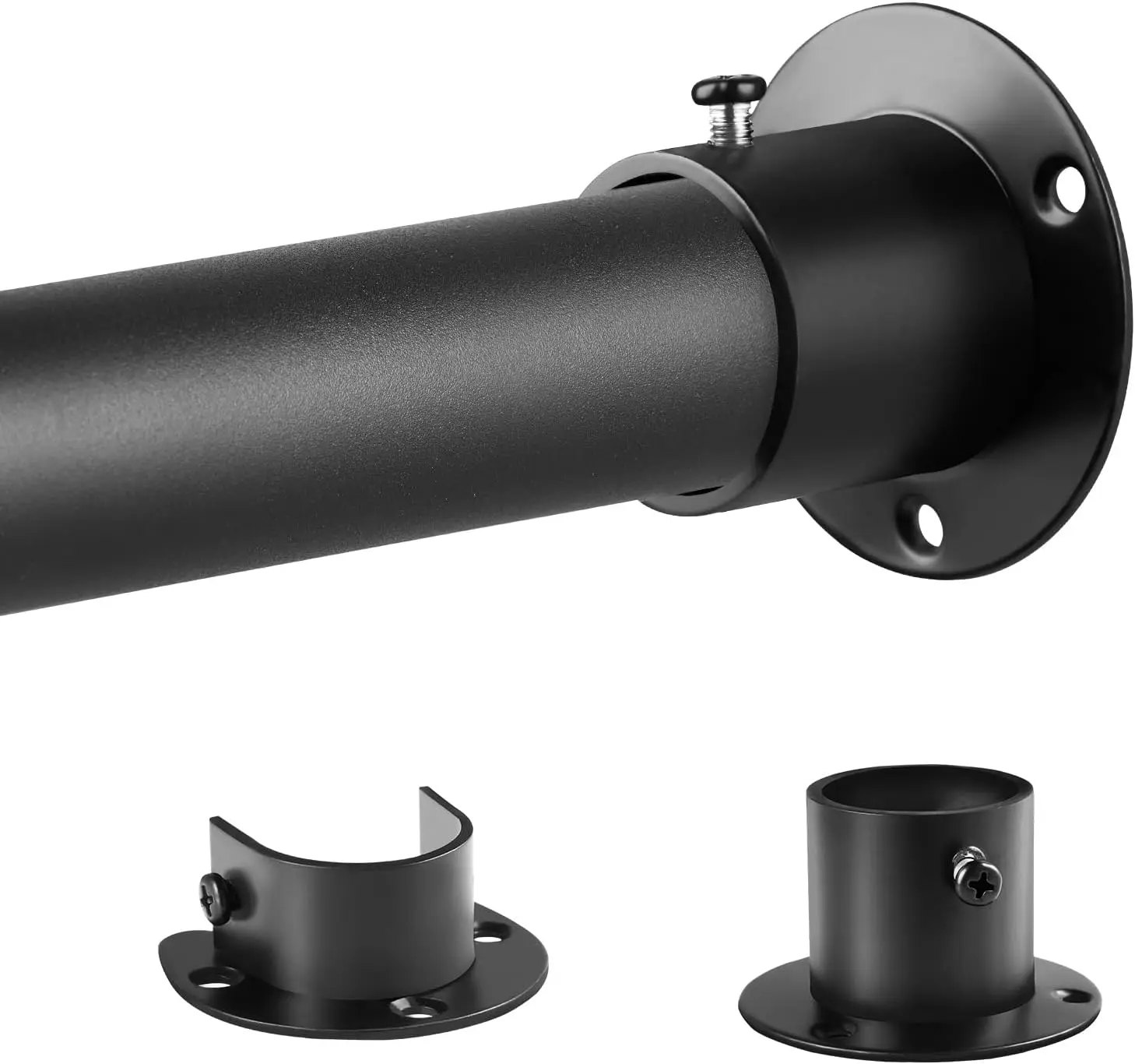 

Heavy Duty 1.3 Inch Adjustable Closet Rod for Hanging Clothes, 17-75 Inch Black Metal Bar for Wardrobes and Bathroom