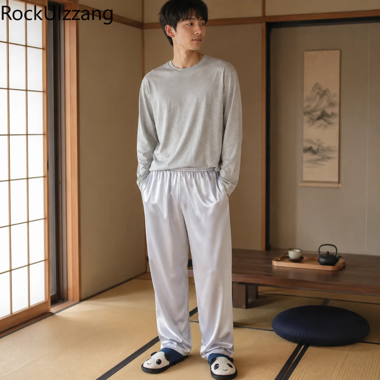 Men's Satin Silk Pajama Pants Elastic Waist Lightweight Loose Sleep Trousers Soft Home Lounge Pant PLUS SIZE Summer clothing NEW