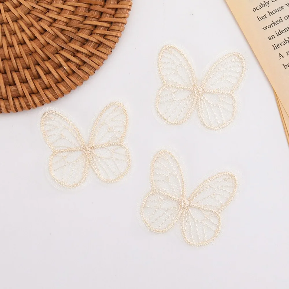 100pcs 4.5CM Embroidery Lace Butterfly Appliques Dreamy DIY Handmade Simulation Mesh Butterfly Patch 3D Chiffon Butterfly