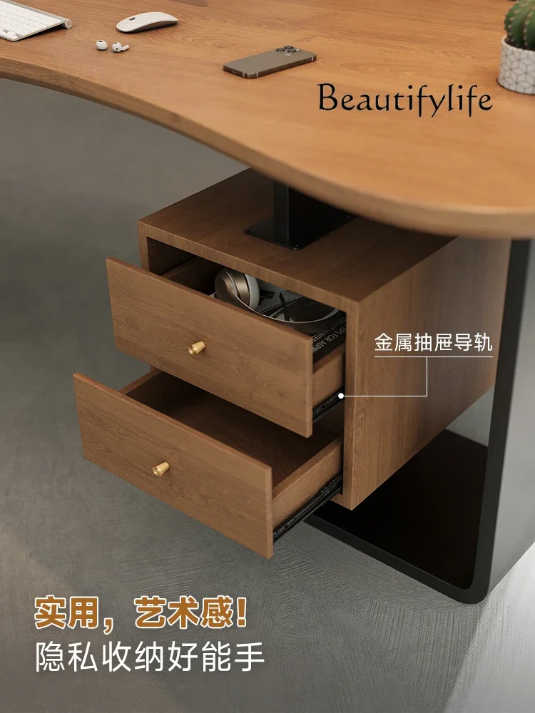 طاولة مكتب من الخشب الصلب YY حديثة وبسيطة ومنحنية للمكتب ومنضدة كمبيوتر فاخرة ذات إحساس عالي #4