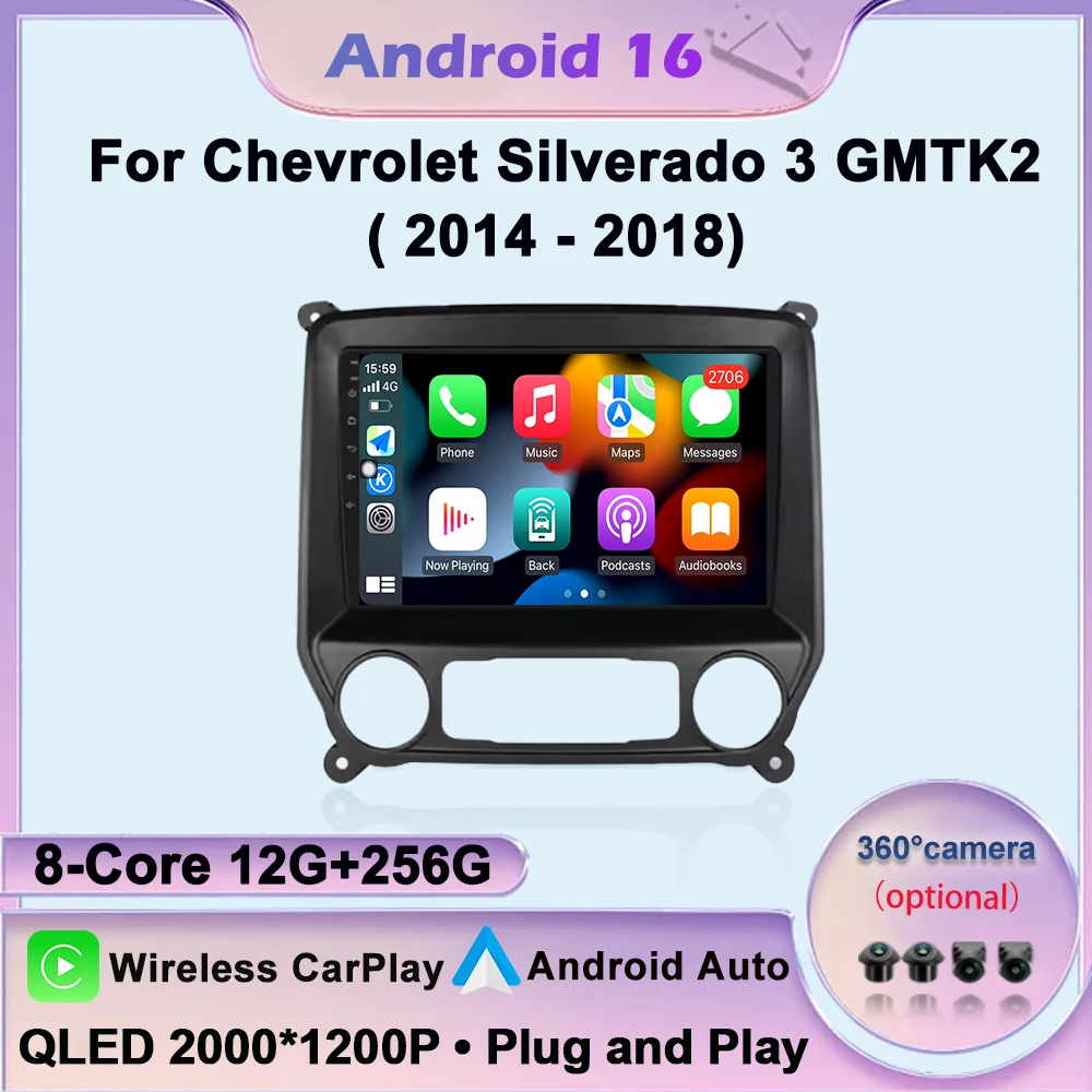 For Chevrolet Silverado 3 GMTK2 2014-2018 Carplay Car Radio Multimedia Video Player Android 16 Auto WIFI GPS Navigation DSP 4G