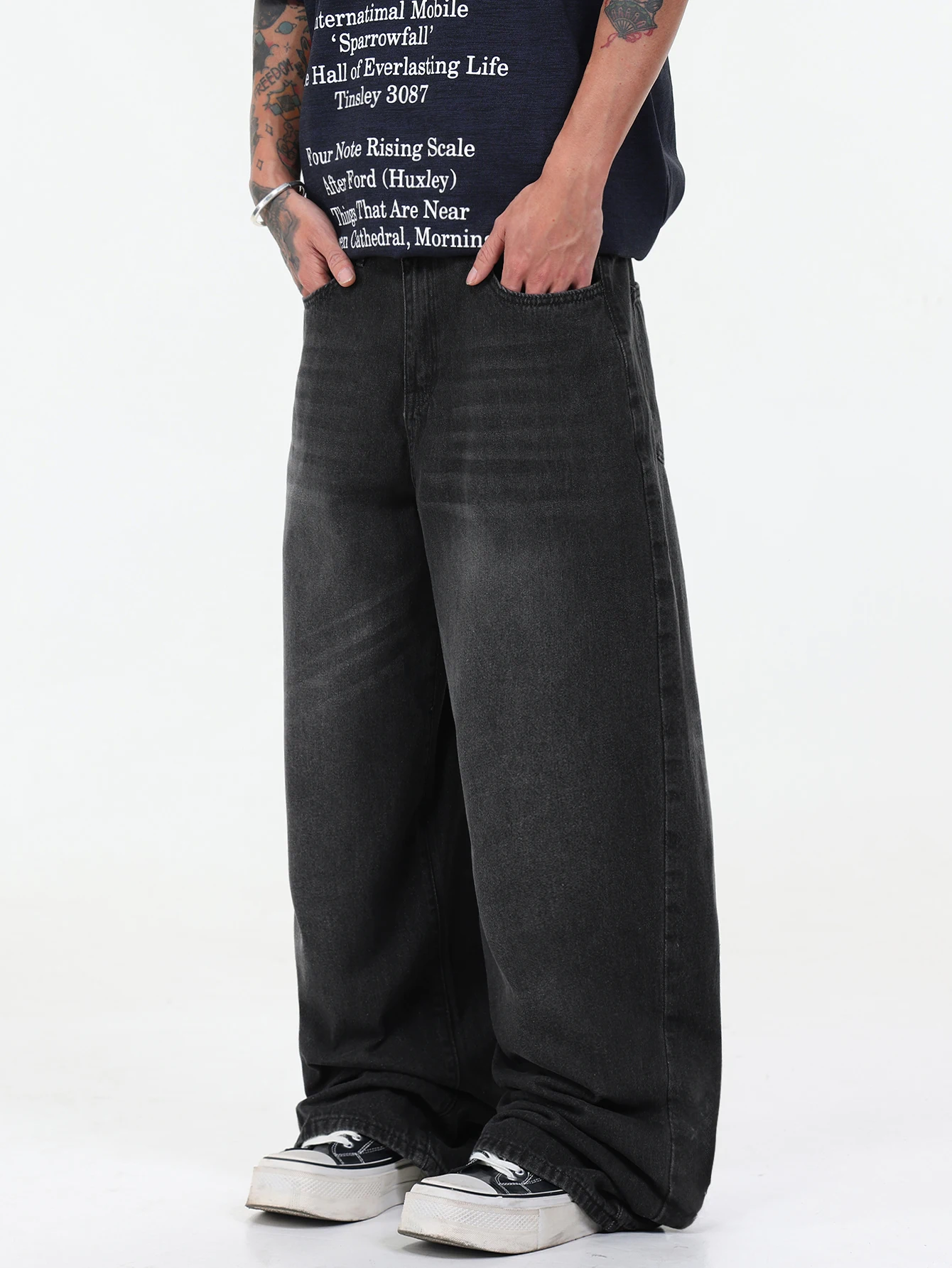 Men's Classic Black Baggy Jeans  Y2K Trendy Simple Fashionable Everyday Versatile Pants