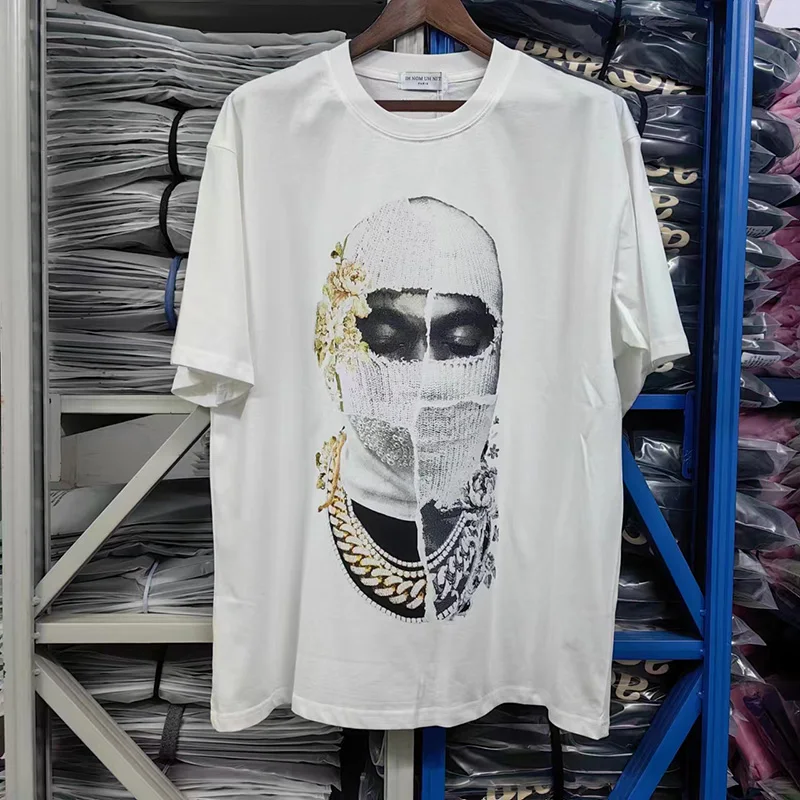 2024ss IH NOM UH NIT T Shirt Men Woman Best Quality Loose O-Neck Pearl Masked Man Printing Black White Tops Tee