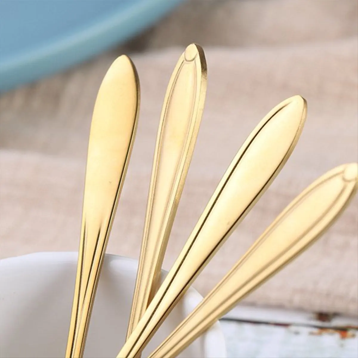 4Pcs Cute Stainless Steel Flower Teaspoon Dessert Coffee Spoon Golden Rose Spoon-TCES