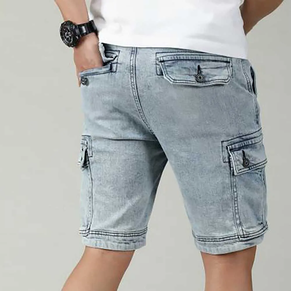 New Fashion Jeans Shorts MeN Casual Denim Cargo Shorts Loose Baggy Streetwear Pockets Boardshorts Clothing