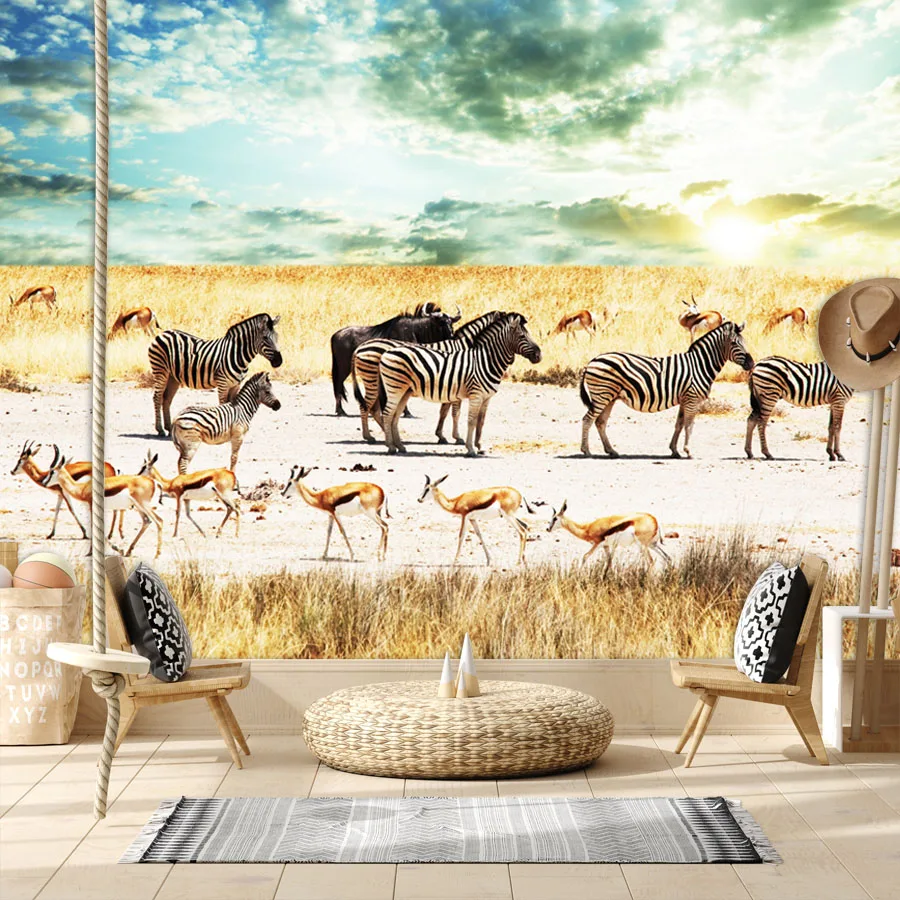 Custom Self Adhesive Vinyl Wallpaper for Living Room Bedroom Contact Wall Art Papers Home Decor Animal Zebra Renovation TV Mural
