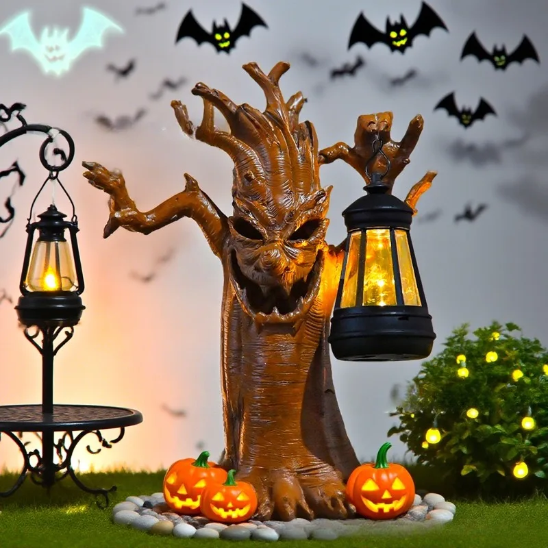 Halloween Tree Fairy Floor Lamps Solar Handheld Light Ghost Festival Horror Atmosphere Scene Decoration Resin Artistic Ornament