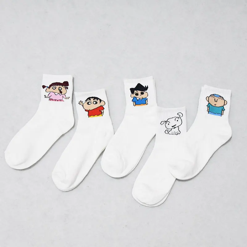 

New Adult Crayon Shin-chan White Socks Kawaii Cartoon Combed Cotton Sports Socks Women's Mid-calf Socks Average Size 18-40 Years