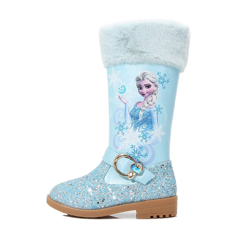 أحذية الشتاء للفتيات من إلسا، أحذية الثلوج القطيفة المجمدة للأطفال، أحذية الأميرة الدافئة