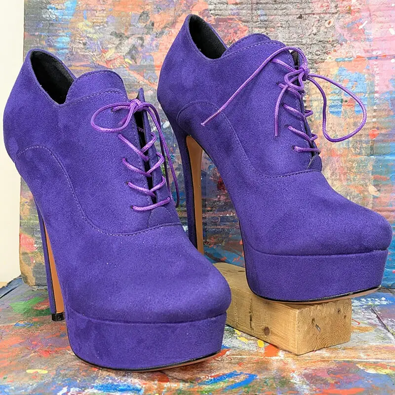 Onlymaker Women Platform Sexy High Heel Ankle Boots Lace Up Stiletto Comfortable Party Flock Booties Plus Size Handmade Shoes