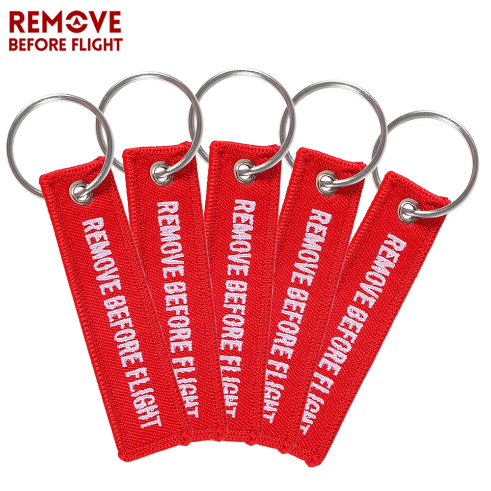 

5 PCS Mini Red REMOVE BEFORE FLIGHT Keychain 8x2cm For Aviation Gift Promotion Christmas Gifts Key Tag Embroidery Key Chain