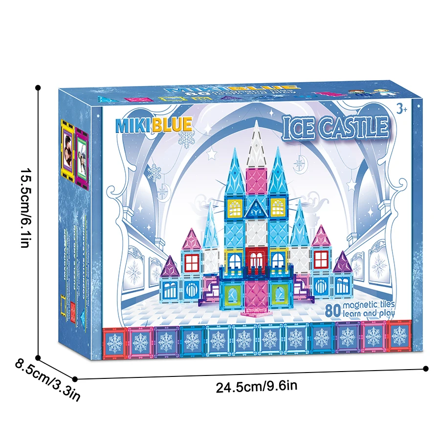 EDUCIRO Magnetische bouwstenen, ijs- en sneeuwthema, doe-het-zelf magnetische stukken voor kinderen - 80 stuks