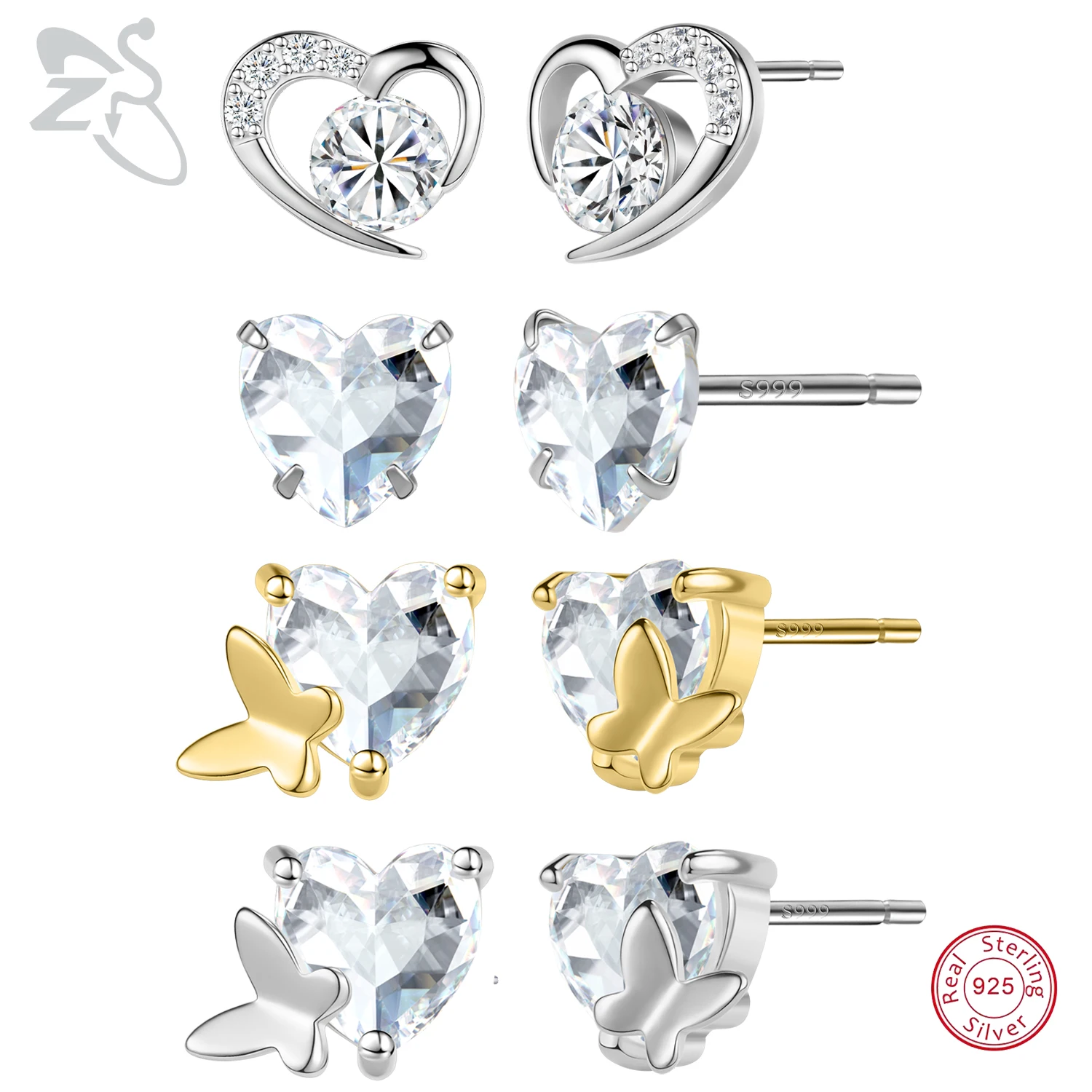 

ZS 2Pcs/lot 20G 925 Silver Stud Earring Gold Color Sleep Earrings Butterfly Heart Shape Tragus Helix Tragus Piercing No Screw