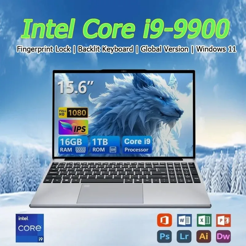 

Ultra Slim Windows 11 Laptop Computer 15.6" 32GB RAM 512GB 1TB SSD Intel I9-9900 Notebook Gamer 1920*1080 Office Computer PC