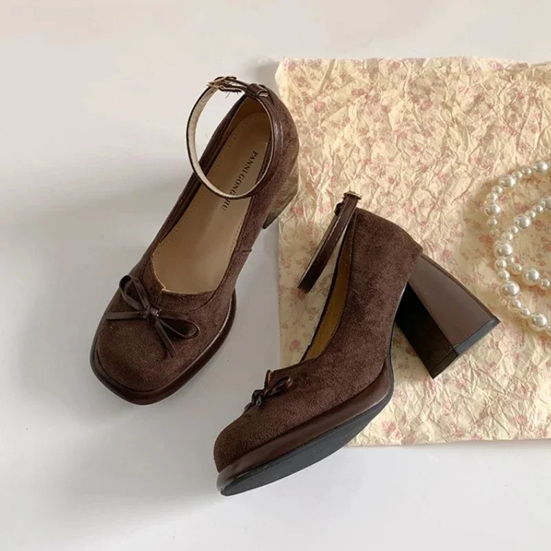 

Retro Style Women Mary Jane Shoes Fashion Butterfly-knot Pumps Concise Dress Thick Heel Ladies Footwear