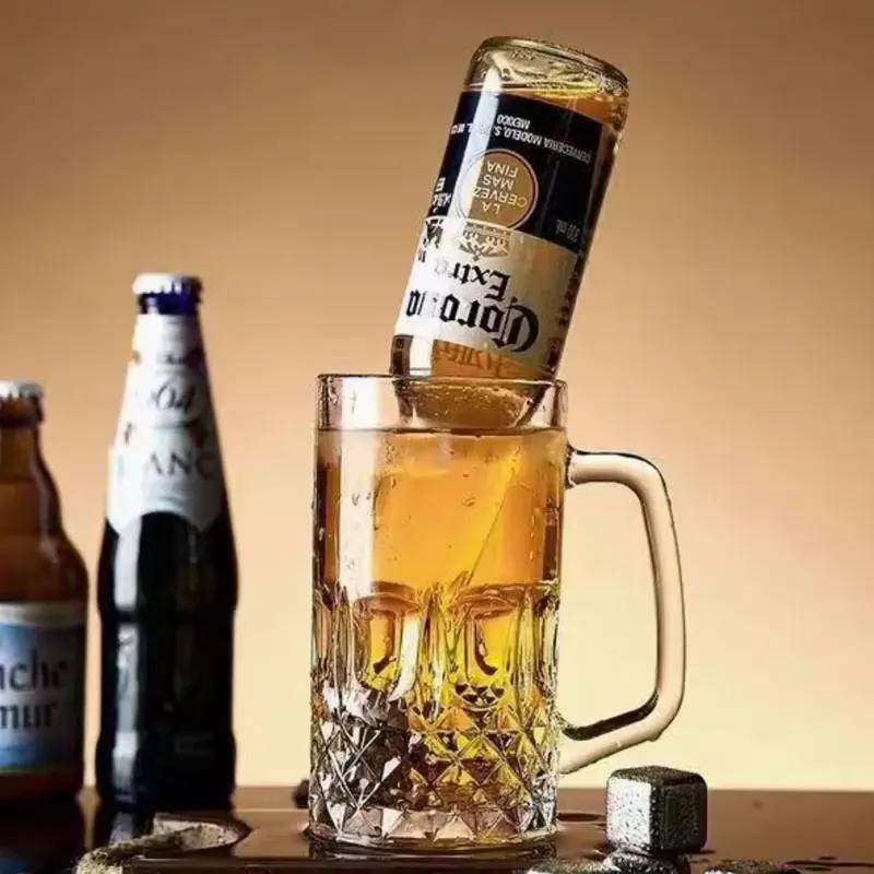 455ml/600ml/1000ml New Light Luxury Beer Glass High End Draft Beer Cup Household Large Capacity Exquisite Glass Cup Wine Glasses