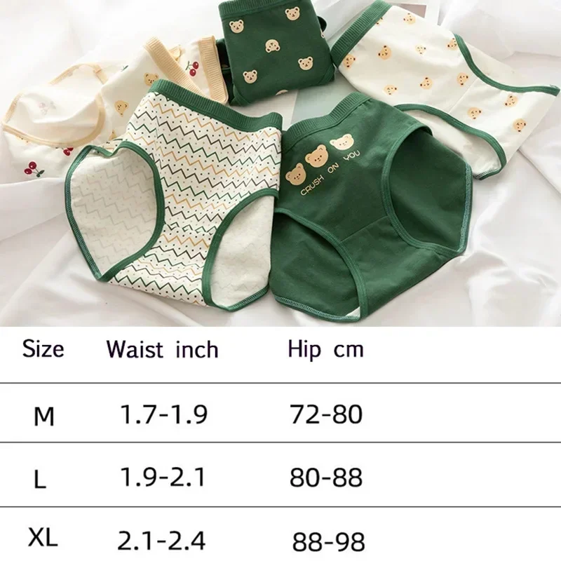 Cartoon Bear Dots Stripe Cotton Panties Women\'s Underwear Low-Rise Sports Briefs Breathable Seamless Panty For Girls Lingerie